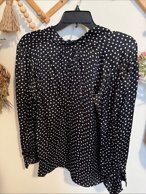Zara Black and White Polka Dot Long-Sleeve Blouse